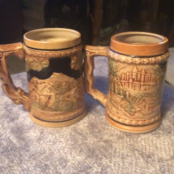 Set of 2 Vintage German Woven Handle Unmarked Unlidded Stein Beer Mug Japan made - Picture 2 of 5